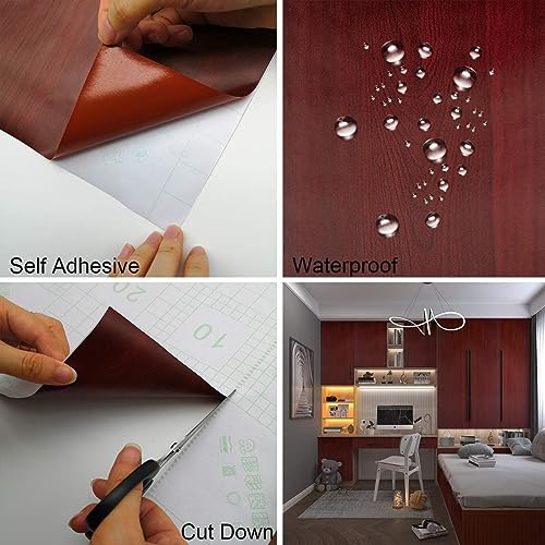 Image of HOME13 Vinyl Kitchen Self Adhesive Vinyl Decorative Red Brown Wooden Wallpaper for Kitchen Countertop Home /Office 2 Ft x 6 Ft with 2pcs