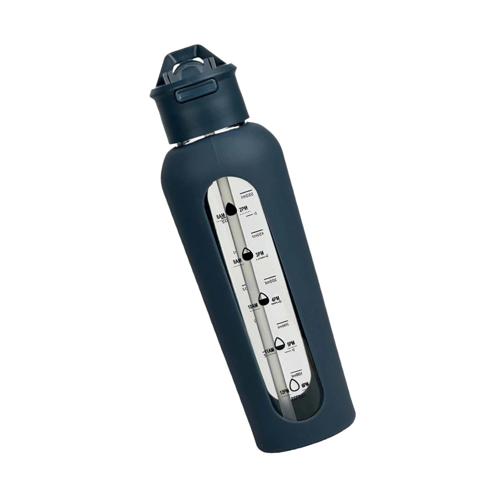 Milageto Glaswasserflasche, Trinkflasche, motivierende Weithals-Sportflasche, Wasserkrug für Radfahren, Workout, Outdoor-Sport, Fitness