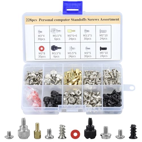 Glvaner PCネジセット コンピューターPCネジ デスクトップ スペーサー ワッシャー 10種類 228個セット 固定ネジ 防振 DIYマザーボード PCケース 収納ケース付き