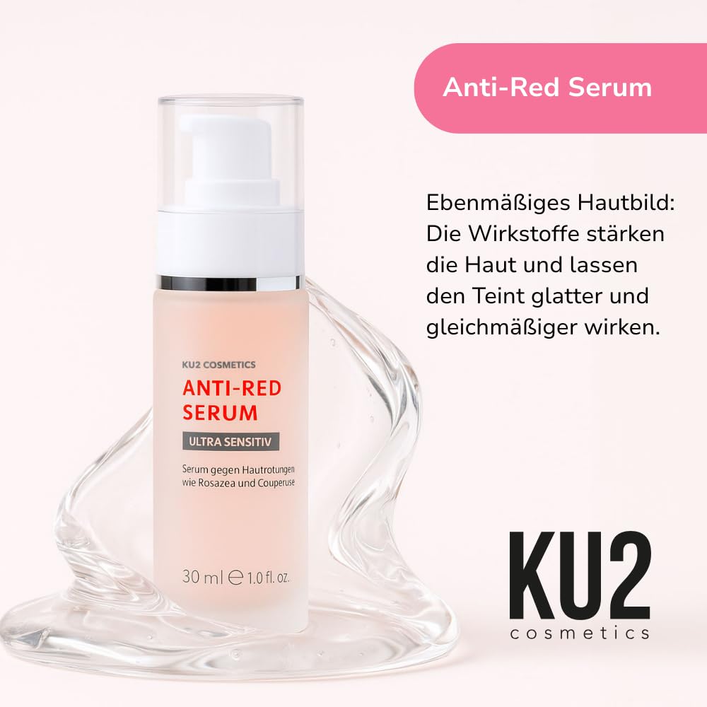 KU2 Cosmetics Anti Red Ultra Sensitiv Serum, 30 ml | Beruhigendes Gesichtsserum, Gegen Rötungen & Irritationen, Stärkt die Hautbarriere, Spendet Feuchtigkeit