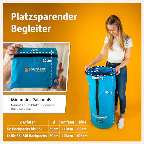 Journext 2 in 1 Rucksack Schutzhülle & Regenschutz/Flight Cover Rucksack/Schutzhülle Flugzeug, Bahn und Bus/Flight Bag/Backpack Cover/Rucksack Schutz (pacific blue, L)