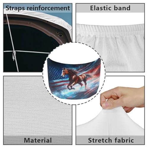 Image of Car Hood Cover Car Hood Protector American Flag Horse Waterproof Universal Automotive Exterior Accessories Patriotic Decorations for Compact Vehicles Sedans Trucks SUVs Pickup (59x39 Inch)