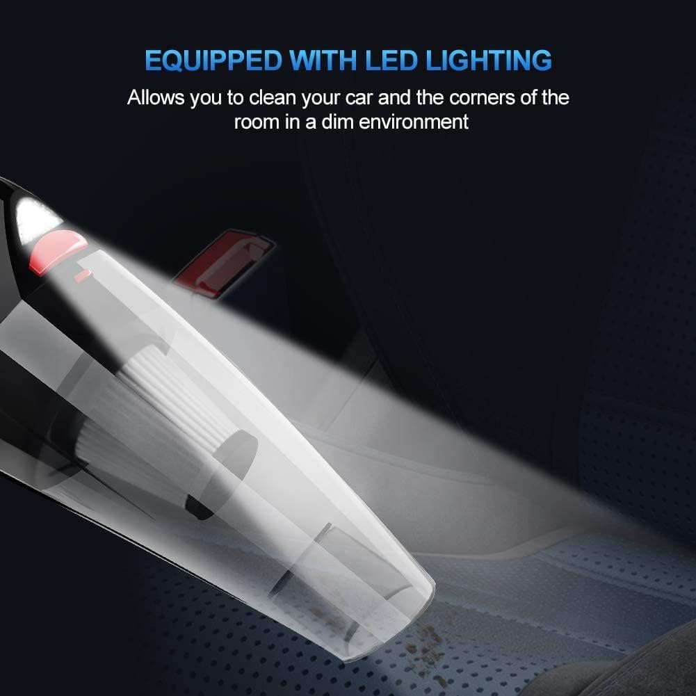 RIKIN Aspirador de Mano Partes de Aspirador de Coche 8500PA 120W portátil Potente inalámbrico Coche Aspirador con luz LED con Filtro HEPA de Acero Inoxidable