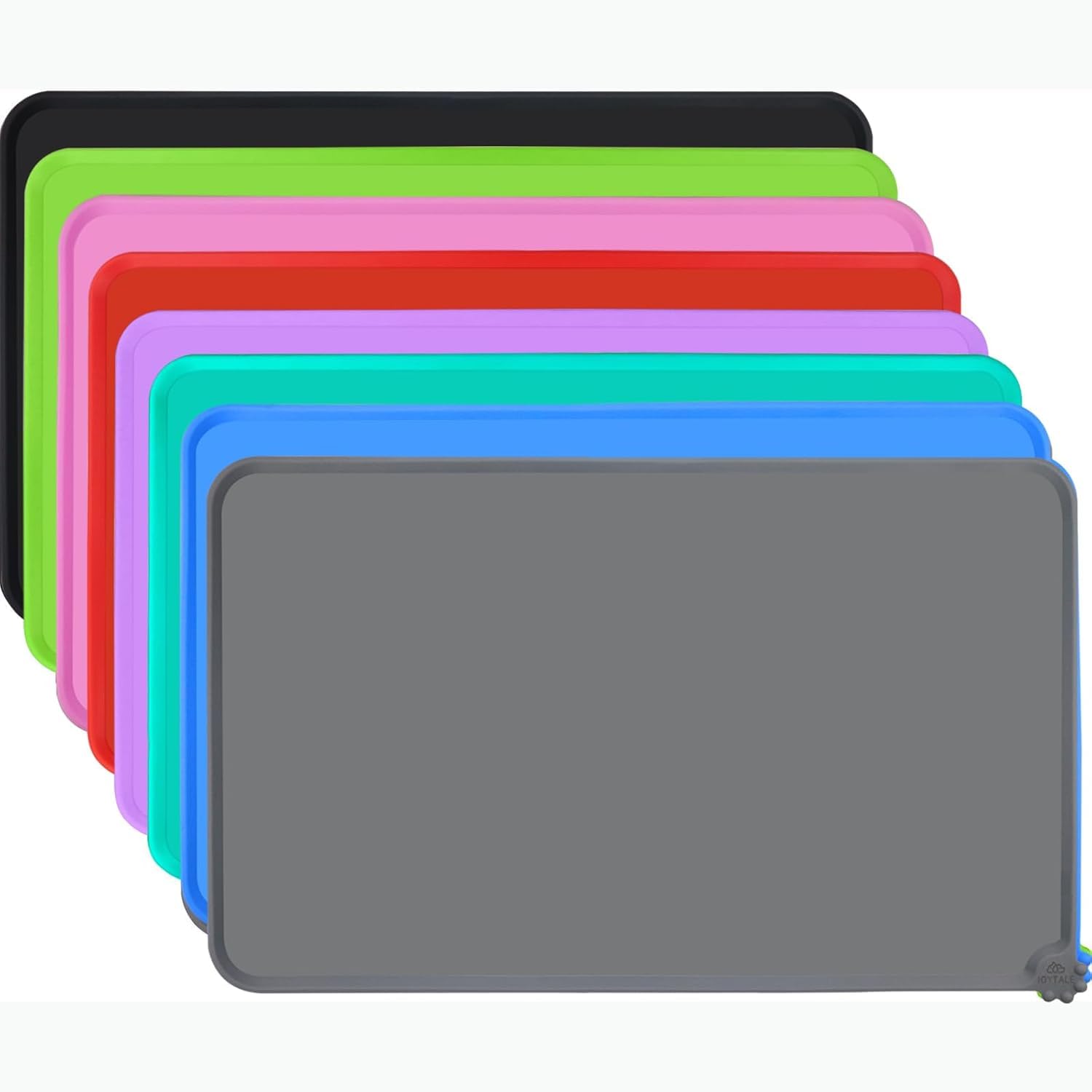 Joytale Silicone Dog Food Mat, Waterproof Cat Bowl Mat with Non-Slip Base and Raised Edge, 53 x 37cm,Grey