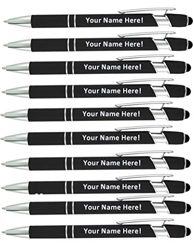 Personalized Stylus Pens with Custom Text-Bulk-85 Pack-Capactive Styli pen with Ballpoint-Soft Rubberized Pen- Sensitive rubber tip for Your Phone- compatible with most touch screen Devices- Black