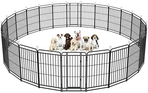 Image of Kfvigoho Heavy Duty Dog Playpen 24 Steel Panels 47 inch Height | Square Steel Pipe with Reinforced Crossbars, 54FT 227 Sq.ft Portable Dog Fence Outdoor for Yard & RV Camping, Snowy Black
