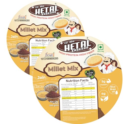 Milets Khakhra JAIN | Gluten Free | Crispy| Ready To Eat | High Protein High Fiber| No Palm Oil | 200g Vacuum Pack Of 2