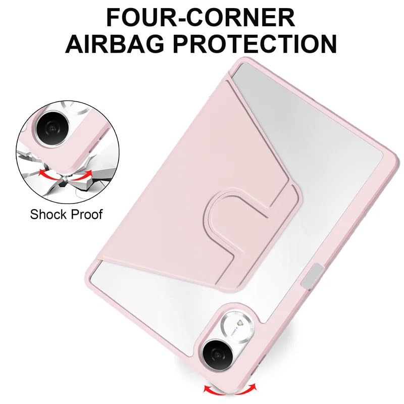 360° Rotation PU Leather Tablet Case Suitable For Lenovo Yoga Tab 2025 11.1" TB-710FU Acrylic Hard Cover With Pen Holder(Pink)