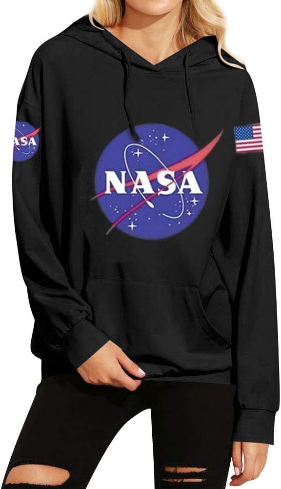 WLLWWomen Fall Winter Warm NASA Hoodie Crewneck Sweatshirt Space Pullover with Pocket