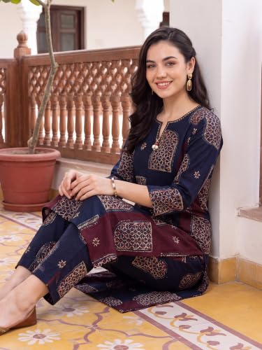 Image of INDO ERA Women Pure Cotton Kurta Palazzo Set | Printed Kurta with Palazzo Pants | Summer Friendly, Office Wear Co-Ord Set | Co Ord Set For Women Stylish