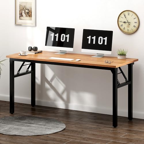 Image of Need Folding Desk, 54 inch Large Computer Desk for Home Office, No Install Needed Study Student Writing Table Desk Workstation, Teak Black