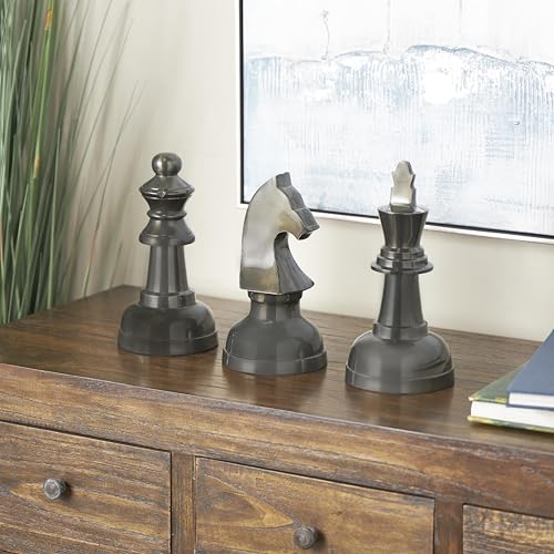 Set de 3 esculturas decorativas de ajedrez de aluminio miniatura 3