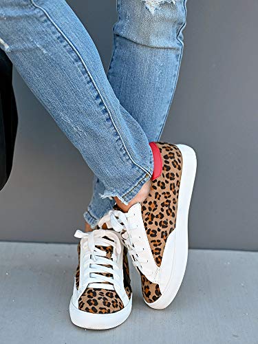 LAICIGO Tênis feminino moderno com cadarço e glíter, plataforma de corte baixo, dois tons, bico fech