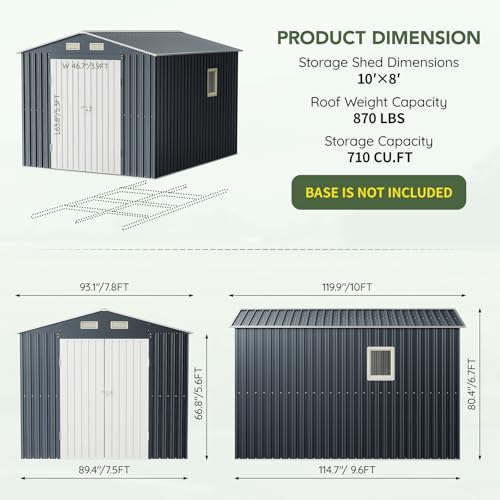 Image of Breezz 10X8FT Outdoor Steel Storage Shed with Clear Window, Lockable Doors, Weather-Resistant Metal Tool Shed for Garden, Backyard, Patio, and Utility Storage