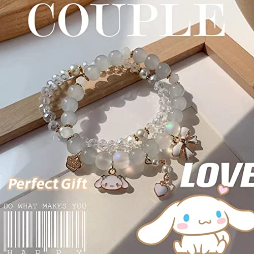 GAUEIOUR Cinnamoroll Crystal Bead Bracelet,Lovely Beige Cartoon Crystal Beads Elastic Bracelet Girls and Women, Small Fresh Simple and Lovely Cartoon Jade Dog Jewelry (Beige 2 Pack) - 3