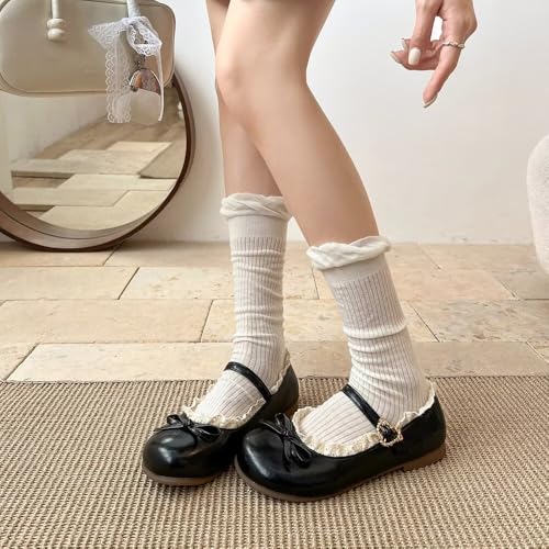 LUXINYU Women Lolita Lace Bow Ballet Round-Toe Low Heel Mary Jane Shoes for Cosplay Party Daily Wear3