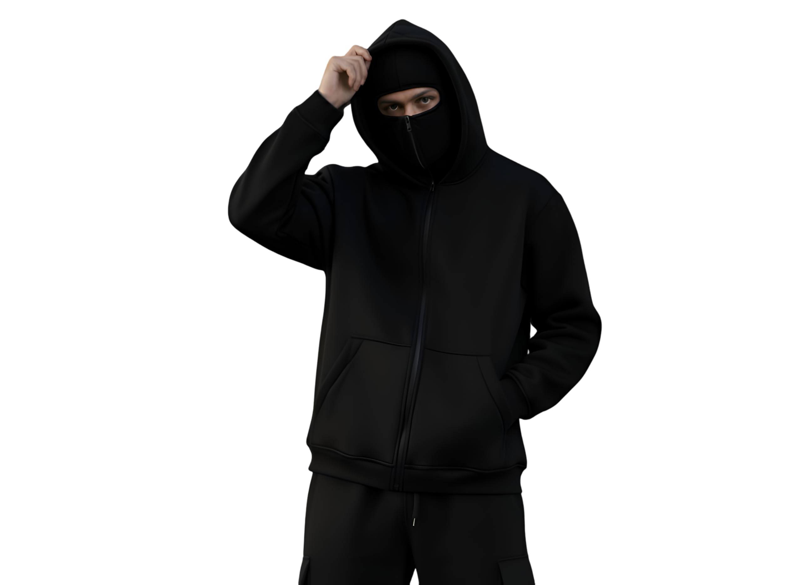 CRONOS Padded hooded jacket【BLACK】 Buy Unisex Full-Zip Hooded Jacket with Face Cover, Black (in