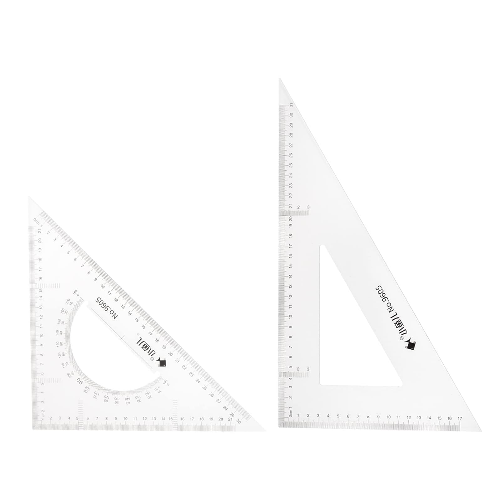 2piece Triangle Ruler Square Set 31cm 30/60 and 45/90 Degrees Measuring Tools for Classrooms Home Office Transparent