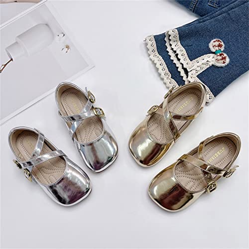 Children Shoes Fashion Leather Single Shoes Comfortable Soft Sole Single Shoes Kids Lightweight Shoes (Silver, 5-5.5 Years Little Child)4