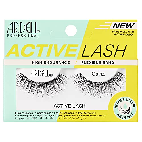 Ardell Active Lash Gainz - Ciglia finte, resistenti all'acqua, volume leggero, lunghezza media, vegane, 1 paio (confezione da 1)