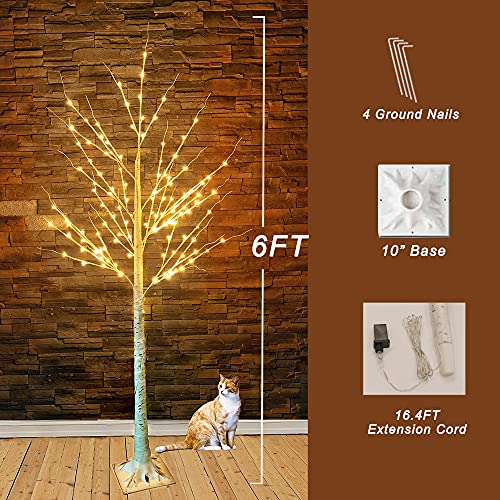6Ft Outdoor Lighted Birch Tree For Christmas Decor, 120 Led Color Changing Birch Christmas Tree With Lights Remote Control, White Birch Tree For Indoor Patio Porch Home Yard Holiday Decoration #TOP4