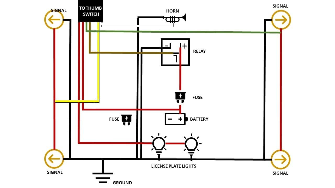 Kit universale per auto, ATV, UTV, XSS, indicatori di direzione, kit legale per manubrio, interruttore a pollice con luci LED, relè lampeggiante, sistema di cablaggio lampeggiante (kit N)