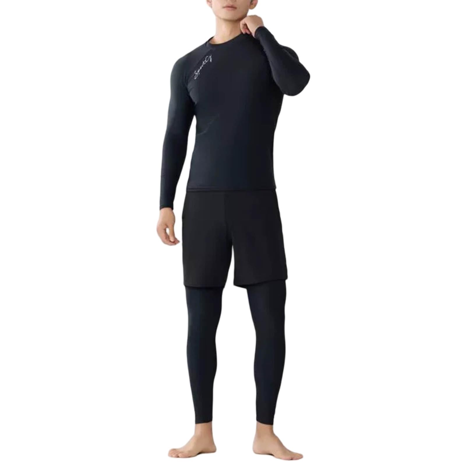 Men's Plus Size Wetsuit 3 Piece Set Long Sleeve Neoprene Zip Jacket and Trousers Full Suit for Surfing Snorkeling Swimming Diving Outdoor Water Sports (Black #4, XXXXXL)