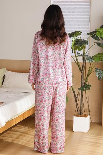 Image of YiNi LuLu Womens Silk Satin Pajamas Set Button Down 2 Piece Pjs Long Sleeve Oversized Sleepwear with Pockets