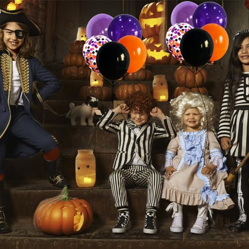 Image of 60Pcs Black Orange Purple Balloons, 12 Inch Balloon Purple Black Orange Party Balloons with Confetti Latex Helium Balloon for Birthday Festival Party Decoration Halloween Theme Party Indoor Outdoor