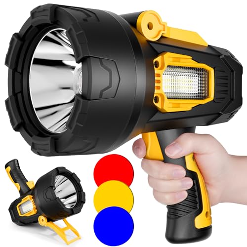 Rechargeable Spotlight, 99000 Lumens Super Bright Led Spotlights Flashlight with Cob Light & Foldable Tripod, 10000É±Ah Spot Lights Long Runtime, Handheld Spotlight for Hunting Boating Outdoor