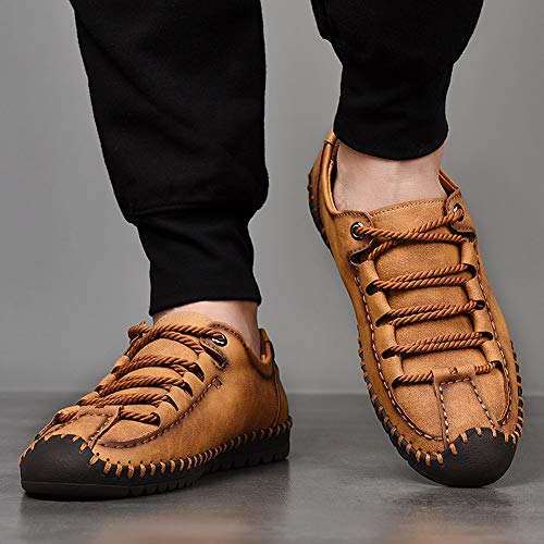 Qiucdzi Men's Casual Penny Loafers Breathable Lace-up Driving Boat Shoes Handmade Flats Dress Shoes