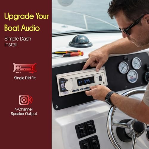 Pyle Marine Radio Single DIN Receiver – Bluetooth Wireless Streaming, AM/FM Tuner, USB/AUX MP3 Playback, Hands-Free Calling, Remote Control, RGB Buttons, Splash-Resistant Stereo Upgrade by Pyle - Image 6
