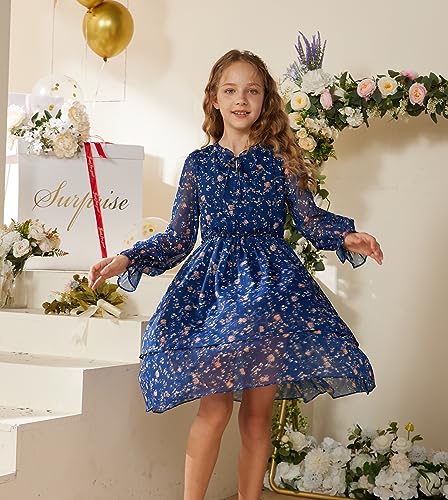 Image of GRACE KARIN Girls Fall Long Sleeve Dress Formal Party Holiday Smocked Waist Midi Dresses 5-12Years