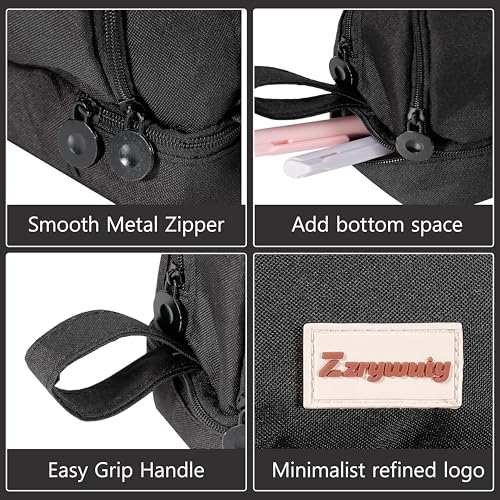 Image of Zzrywuty Large Capacity Pen Pencil Case Multi-Slot Pencil Pouch Bag,Black Pencil Case Large 4 Compartments,Organizer Marker Pouch Pen for Office College School Teen Girl Boy Men Women
