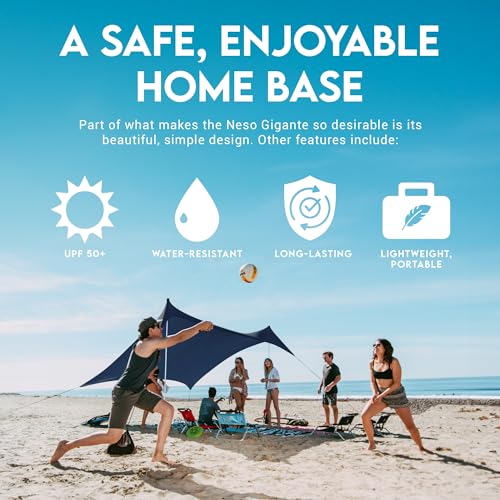 Image of Neso Gigante Portable Beach Tent Sun Shelter - Lightweight Beach Shade Canopy - Easy Setup for Family Outings - Patented Reinforced Corners - UPF 50+ Sun Protection - 8ft Tall, 11 x 11ft - Navy