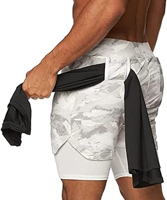 BOOMLEMON Mens 2-in-1 Running Workout Shorts Gym Training Athletic Short Pants with Towel Loop