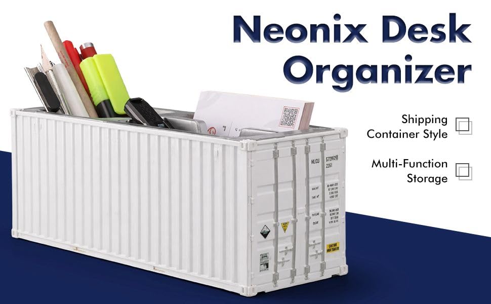 Image of Neonix Desk Organizer Office Supplies Multi Function Shipping Container Style Storage Box Pen Pencil Business Card and Remote Control Holder for Office and Home Gray (Container Storage 7)