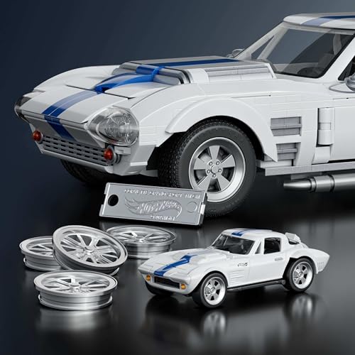 Image of Mattel Brick Shop Hot Wheels Elite Series Construction Kit, Corvette Grand Sport with 918 Pieces, Realistic Details and Individual Stickers, for Collectors and Children from 10 Years, JGR31