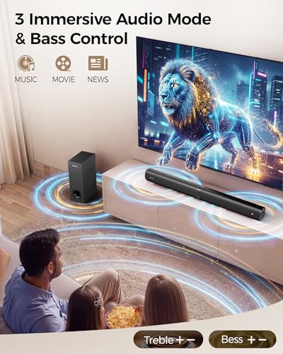 Image of Soundbar with Subwoofer for TV, Home Theater Bluetooth 5.3 Speaker System with 2 Wireless Karaoke Mics, Surround Sound Audio with HDMI ARC, Optical, AUX, USB for Movie, Music, Family Party(Peak 260W)