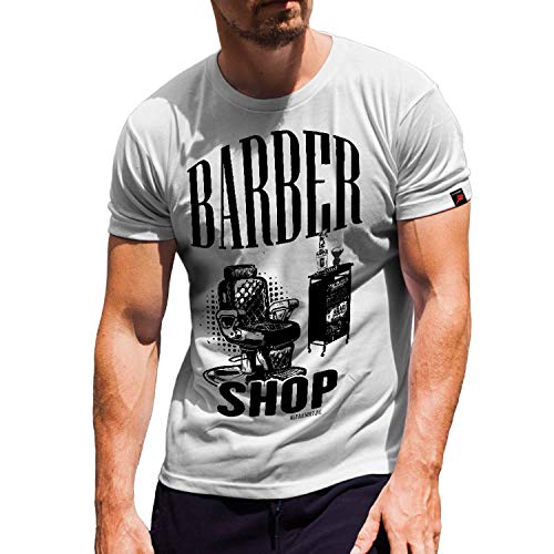 T-shirt barber rétro homme pour un look streetwear vintage blanc