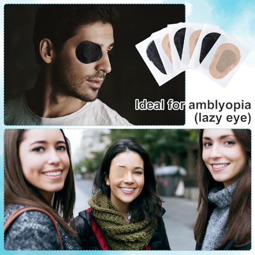 Image of Panitay 40 Pcs Eye Patches for Adults,3 X 2 Inch,Nude, Black | Eye Patch Disposable Breathable Eyepatch for Amblyopia Lazy Adhesive Bandages for Men, Daily Use Patches