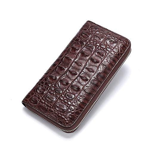 Luxury Genuine Crocodile Leather Skin Mens Wallet Zipper Long Wallet Men Purse Clutch Bag (Crocodile Belly Brown)