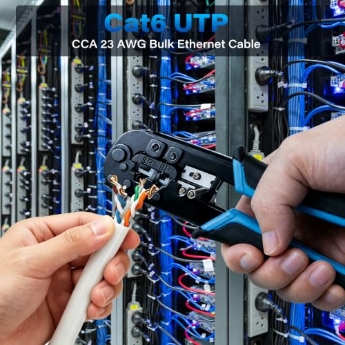 Elecan Cat 6 Ethernet Cable Bulk 1000 Ft – Easy Pull Box, UTP High-Speed Long Network Internet RJ45 LAN Patch Cable, 10Gbps 550MHz, 23AWG Solid CCA, Kink-Free, Foot Marks for Gaming Router PoE-White