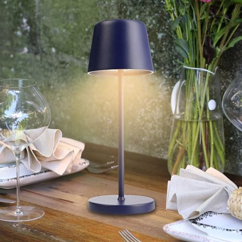 Lampada Senza Fili Da Tavolo Moderna IP65 Ricaricabile Usb Luce Touch Dimmerabile Atmosfera Tavolini Bar Ristorante Blu - 3