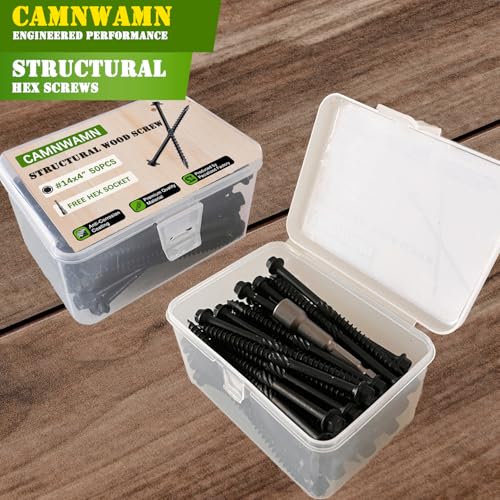 Camnwamn HXSR-14N4I-50PK [Pack Of 50] #14 X 4 Inch Wood Structural Screws, Heavy Duty Hex Head Black Timber/Log/Landscaping Wood Screws thumb #6
