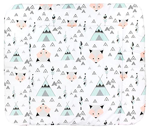 TupTam Colchón para Cambiador para Bebés Niños y Niñas, Gris / Zorro / Menta, 75 x 85 cm