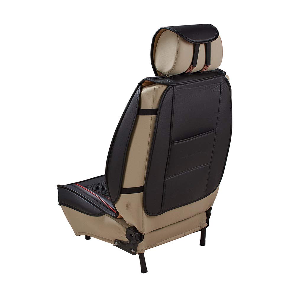 JSCARLIFE PU Leather Auto Car Seat Covers Universal Car Seat Cover Cushion Back Support Waist Massage (Black)