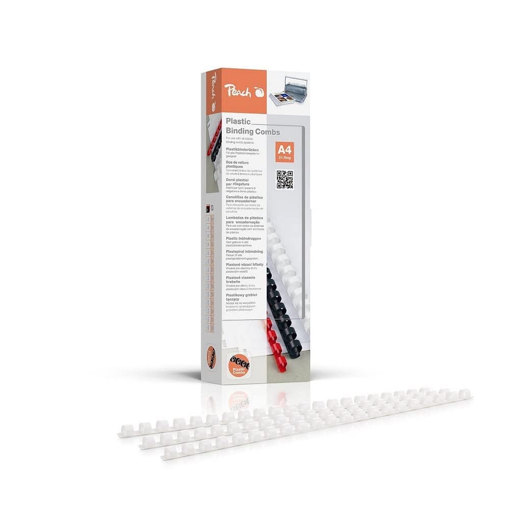 Peach Binding Combs 8mm, 45 A4 Sheets, White