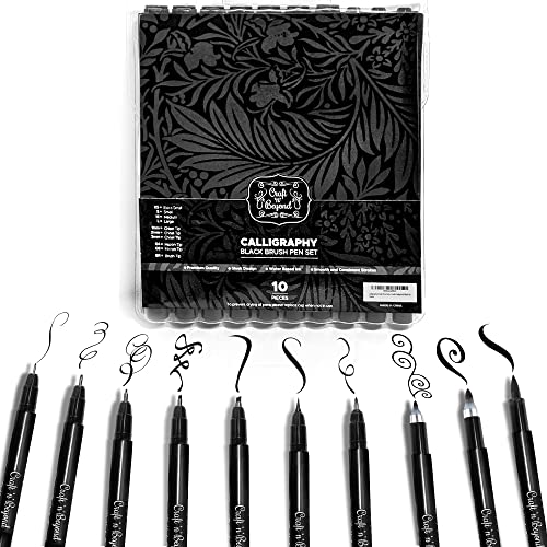 Craft-n-Beyond-Calligraphy-Brush-Pens-Pack-of-10-Markers-for-Hand-Lettering-Art-Drawing-Sketching-Scrapbooking-Journaling-Beginner-Kit-with-Fadeproof-Black-Ink