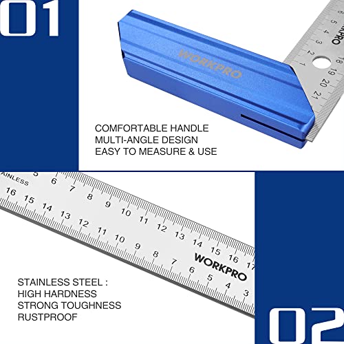 WORKPRO Try Square Carpenter's Square 200 mm roestvrij stalen hoek met aluminium handvat voor houtbewerking timmerlieden en slotenmaker werk - Afbeelding 6